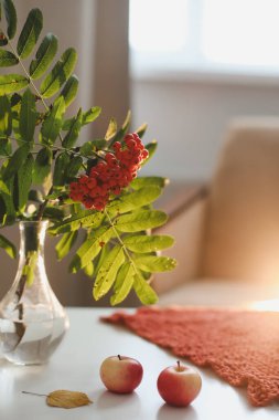 Rowan ve elmalarla dolu bir sonbahar. 