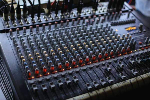 Professional Audio Studio Sound Mixer Console Board Panel Recording Faders — Stock Photo, Image