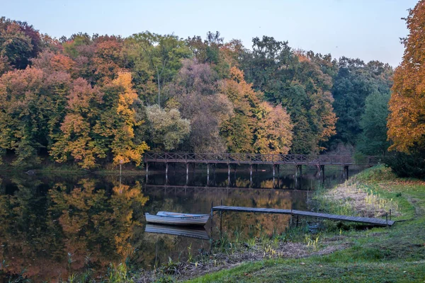 Herfst Bomen Steegje Met Kleurrijke Bladeren Het Park — Stockfoto