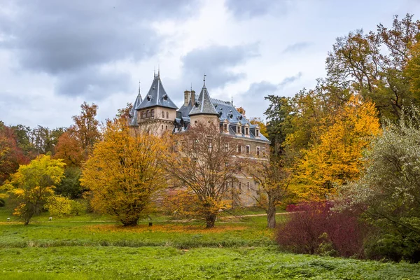 Herfst Bomen Steegje Met Kleurrijke Bladeren Het Park — Stockfoto