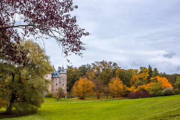 Herfst Bomen Steegje Met Kleurrijke Bladeren Het Park — Stockfoto