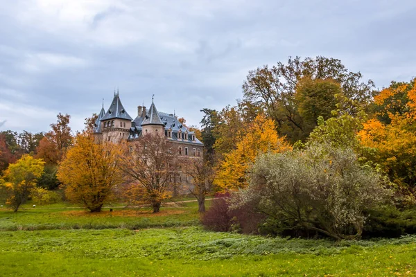 Herfst Bomen Steegje Met Kleurrijke Bladeren Het Park — Stockfoto