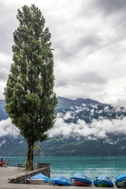 İsviçre 'deki Brienzer Gölü üzerindeki bulutlar