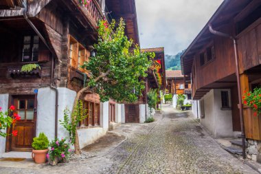 Brienz 'de eski bir kasaba, İsviçre' de Brienzer Gölü üzerinde.