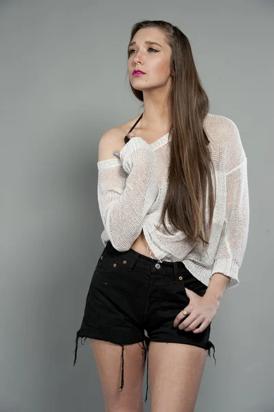 Pompás fiatal brunette modell — Stock Fotó