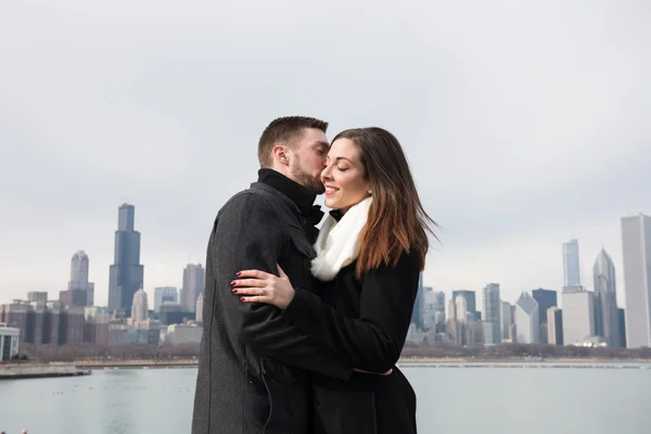 Happy engaged couple outdoors — Stock Photo, Image
