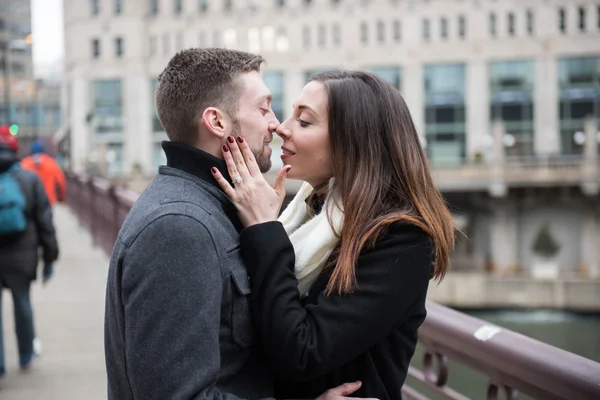 Happy engaged couple outdoors — Stock Photo, Image