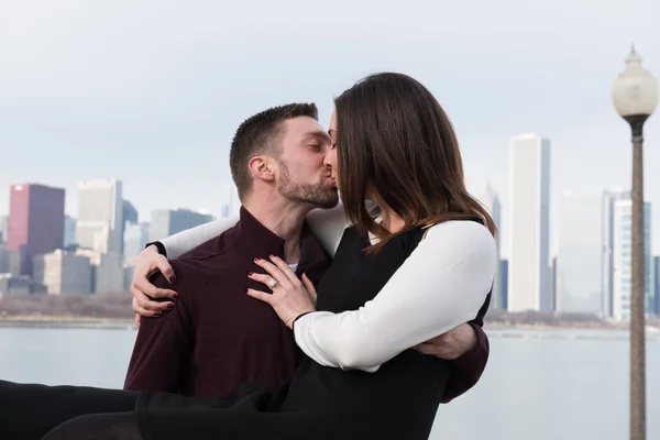 Happy engaged couple outdoors — Stock Photo, Image