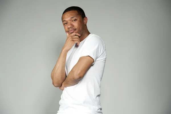 Trendy Black Male Wearing White with Copy Space — Stock Photo, Image