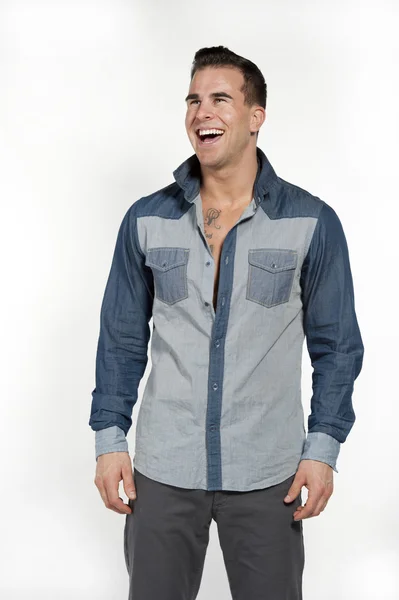 White Male in Jean Shirt and Gray Pants — Stock Photo, Image