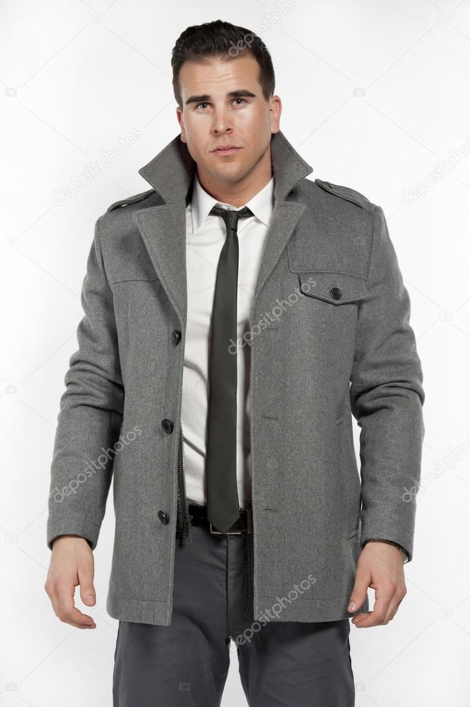 Athletic Caucasian Male in Fitted Shirt And Jacket
