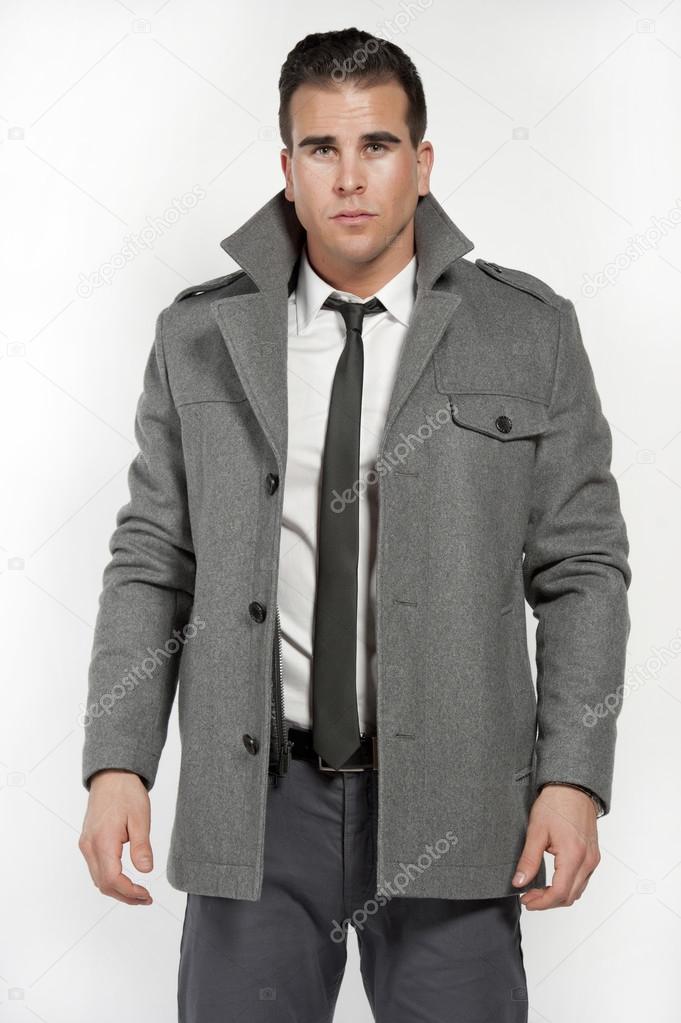 Athletic Caucasian Male in Fitted Shirt And Jacket