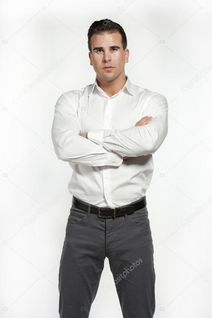 Athletic White Male in Fitted Shirt