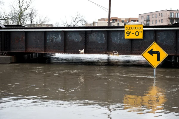 Überflutete Fahrbahn im Freien — Stockfoto