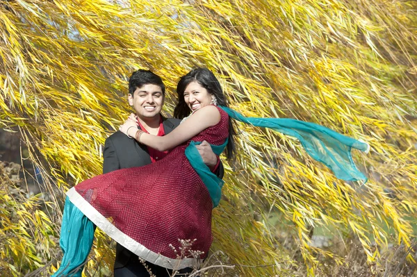 Young Indian Man Carrying His Bride — Stock Photo, Image