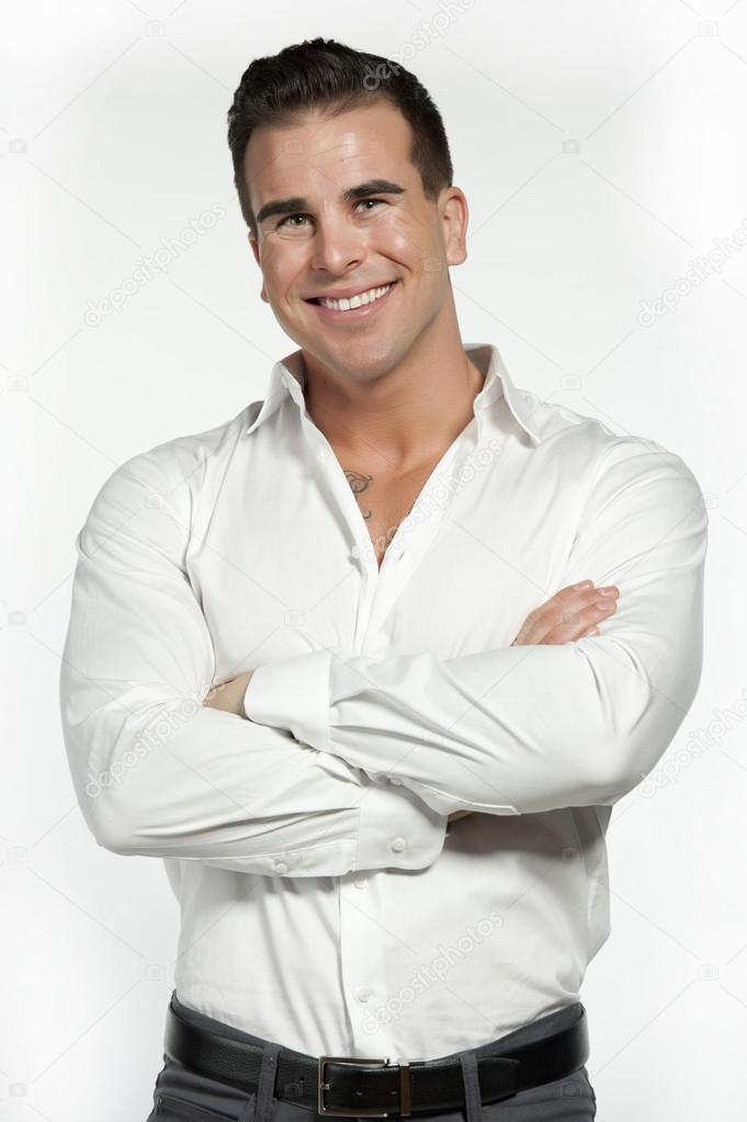 Athletic Male in White Fitted Shirt