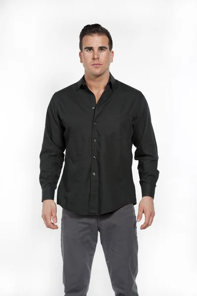 White Male in Black Shirt and Gray Pants — Stock Photo, Image