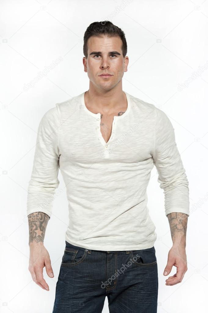 White Male in T-Shirt And Jeans
