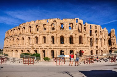 Kuzey Afrika 'daki en büyük stadyumun kalıntıları. El Jem, Tunus, UNESCO