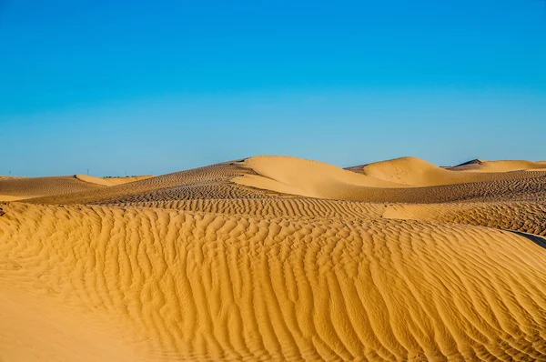 Tunisian desert landscape with blue sky. Dunes background. — Stock Photo, Image