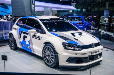 MOSCOW, RUSSIA - AUG 2012: VOLKSWAGEN POLO R WRC presented as world premiere at the 16th MIAS (Moscow International Automobile Salon) on August 30, 2012 in Moscow, Russia