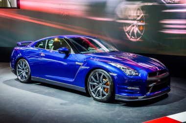 MOSCOW, RUSSIA - AUG 2012: NISSAN GT-R R35 presented as world premiere at the 16th MIAS Moscow International Automobile Salon on August 30, 2012 in Moscow, Russia clipart
