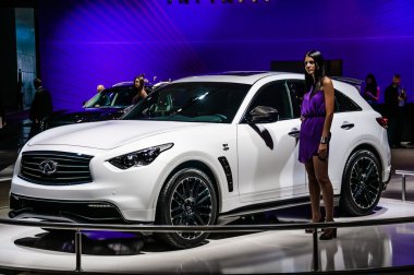 MOSCOW, RUSSIA - AUG 2012: INFINITI QX70 presented as world premiere at the 16th MIAS Moscow International Automobile Salon on August 30, 2012 in Moscow, Russia