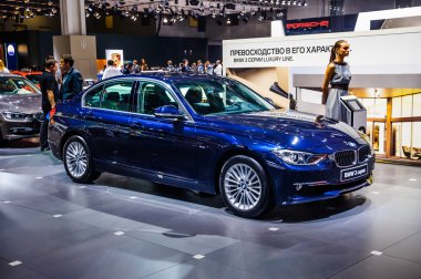 MOSCOW, RUSSIA - AUG 2012: BMW 3ER F30 F31 presented as world premiere at the 16th MIAS Moscow International Automobile Salon on August 30, 2012 in Moscow, Russia
