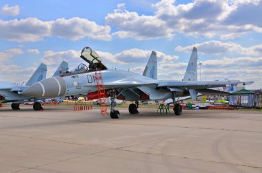 MOSCOW, RUSSIA - AUG 2015: multirole fighter aircraft Su-35 Flan