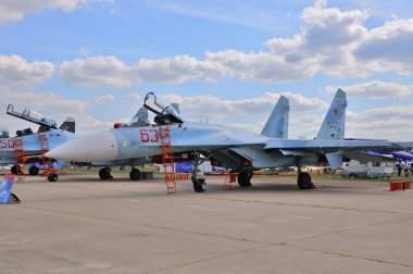 MOSCOW, RUSSIA - AUG 2015: Su-27 Flanker presented at the 12th M
