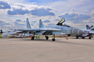 MOSCOW, RUSSIA - AUG 2015: multirole fighter aircraft Su-35 Flan clipart