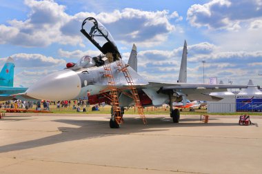 MOSCOW, RUSSIA - AUG 2015: fighter aircraft Su-30 Flanker-C pres clipart
