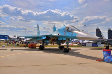 MOSCOW, RUSSIA - AUG 2015: strike fighter Su-34 Fullback present