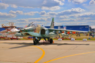 MOSCOW, RUSSIA - AUG 2015: attack aircraft Su-25 Frogfoot presen