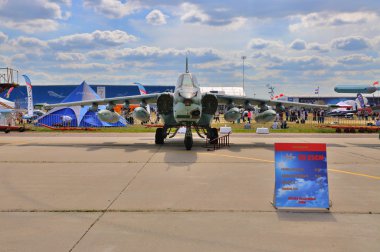 MOSCOW, RUSSIA - AUG 2015: attack aircraft Su-25 Frogfoot presen