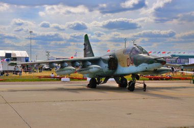 MOSCOW, RUSSIA - AUG 2015: attack aircraft Su-25 Frogfoot presen