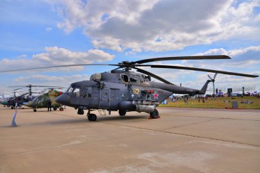 MOSCOW, RUSSIA - AUG 2015: transport helicopter Mi-8 Hip present