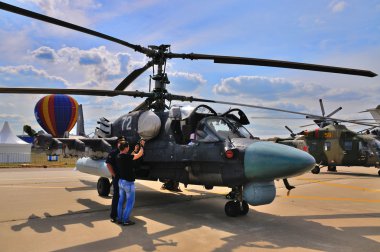 MOSCOW, RUSSIA - AUG 2015: attack helicopter Ka-52 Alligator pre