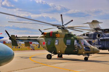 MOSCOW, RUSSIA - AUG 2015: transport helicopter Mi-38 presented