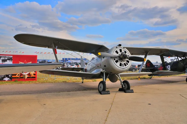 MOSCOW, RUSSIA - AUG 2015: Soviet biplane fighter I-153 Chaika p — Stock Photo, Image