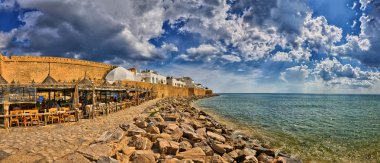 Eski Medina, Hammamet, Tunus, Medite taşlı beach Cafe