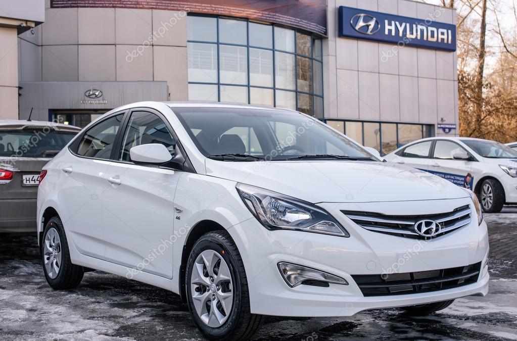 Novokuznetsk, Russia - March 22, 2016: Car Hyundai Accent (Solaris) on ice.