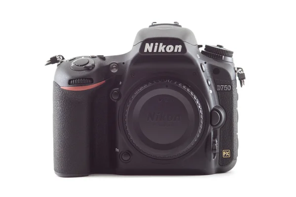 OSINNIKI, RUSSIA - DECEMBER 07, 2014: Nikon D750 camera body, the first digital SLR camera FX in Nikon's history  with swivel screen and WI-FI — Stock Photo, Image