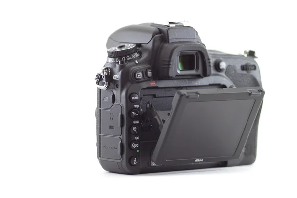 OSINNIKI, RUSSIA - DECEMBER 07, 2014: Nikon D750 camera body, the first digital SLR camera FX in Nikon's history  with swivel screen and WI-FI — Stock Photo, Image