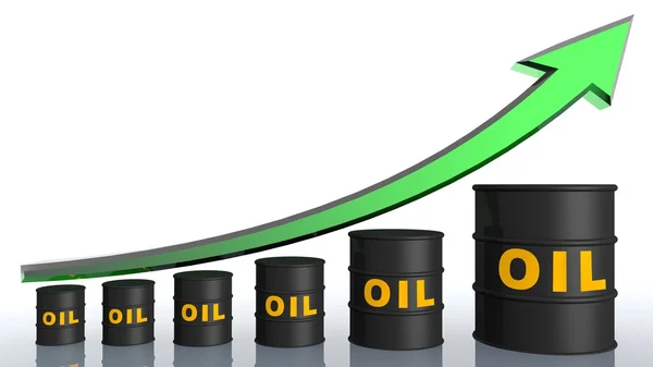 Barriles de petróleo con flecha verde — Foto de Stock