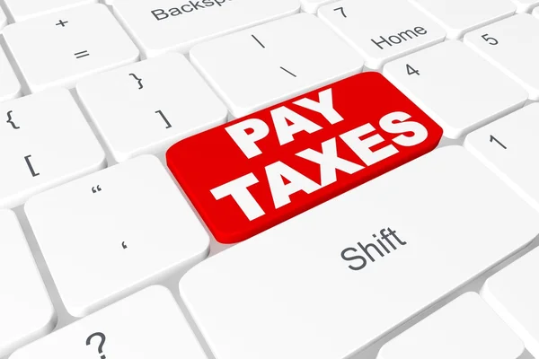 ปุ่มสีแดง "Pay TAXES" บนแป้นพิมพ์ — ภาพถ่ายสต็อก