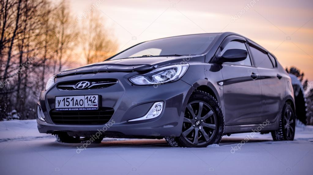 Osinniki, Russia - november 23, 2015: Car Hyundai Accent (Solaris) on snow