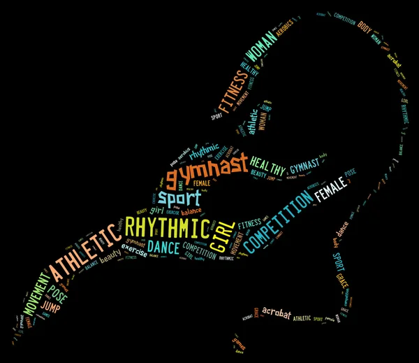 Pictogramme rythmique de gymnastique avec des formulations connexes sur fond sombre — Photo