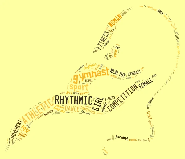 Rhythmic gymnastic pictogram with related wordings on yellow bac — Stock Photo, Image