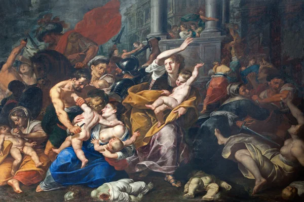 MILÁN, ITALIA - 16 DE SEPTIEMBRE DE 2013: La pintura de la Masacre de los Inocentes de la iglesia de San Eustorgio por Giovan Cristoforo Storer (1610 - 1671 ) — Foto de Stock